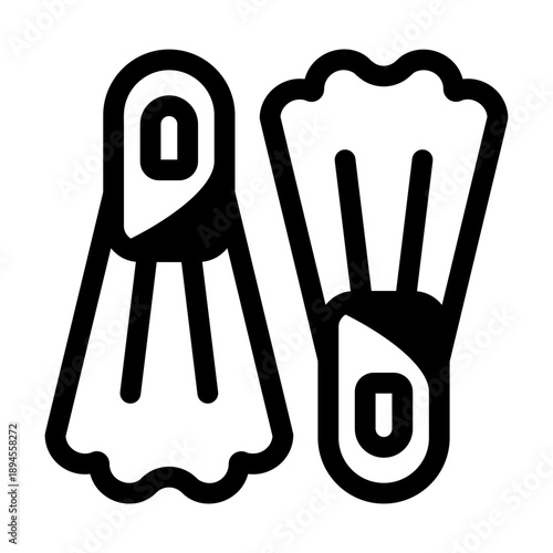 An outline style icon depicting diving flippers