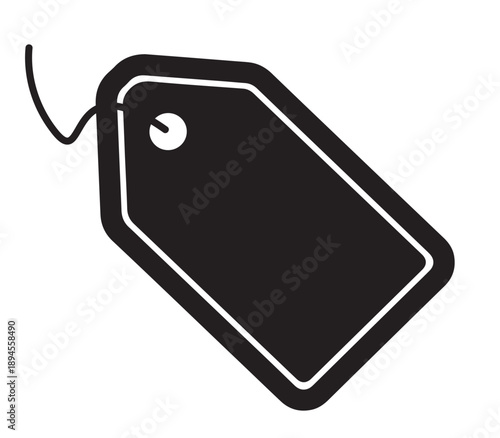 A black and white illustration of a blank price tag