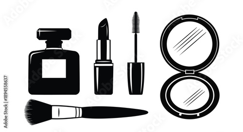 Vector set of black beauty and makeup products icons