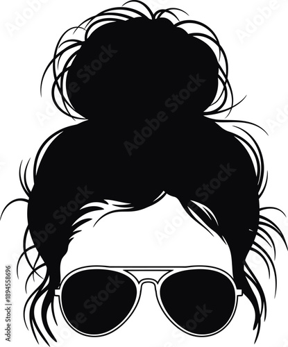 Black silhouette of messy bun hair and aviator sunglasses vector