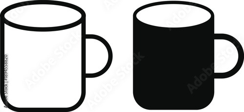 Mug Icon Set. Coffee and tea symbols. Hot drink and beverage design. Kitchenware and cafe signs. Kitchen Appliance Icons
