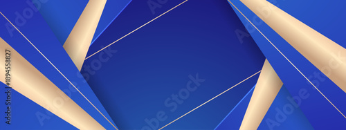 Premium elegant deep blue background with sharp golden geometric layers and subtle shadows