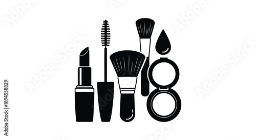 Set of 6 black makeup brushes and tools vector
