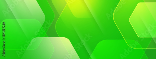 Eco friendly green background with transparent hexagonal shapes and glowing glass effects for sustainable technology designs