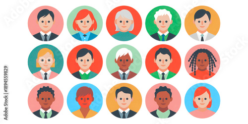 Minimalist user avatar icons in a simple flat vector style isolated on a white background