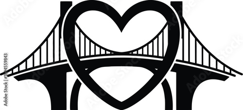 Love bridge silhouette with heart shape