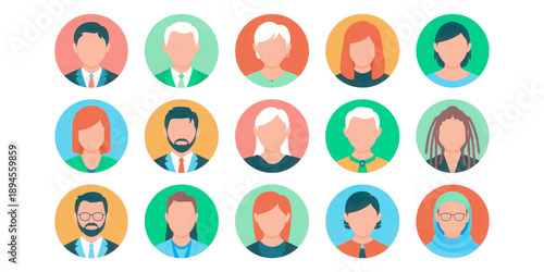 Minimalist user avatar icons in a simple flat vector style isolated on a white background