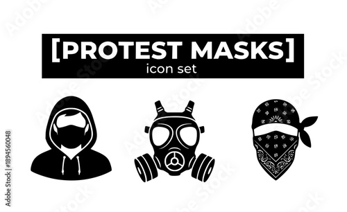 Protest Masking and Anonymity Icon Set - Gas Mask and Bandana Vector Silhouettes