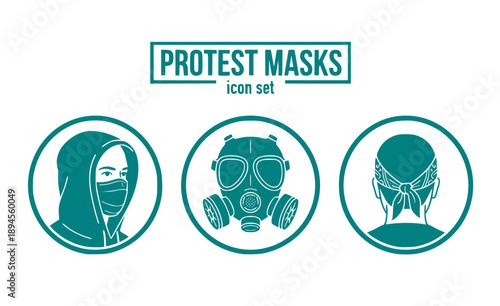 Protest Masking and Anonymity Icon Set - Gas Mask and Bandana Vector Silhouettes