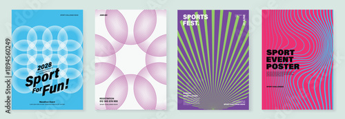 Running fun run poster vector set with bold typography, polka dots, circles and stripes on colorful backgrounds. Modern event design for charity races, marathons, banners and flyers.