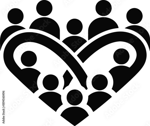 Unity and love represented by people forming heart shape