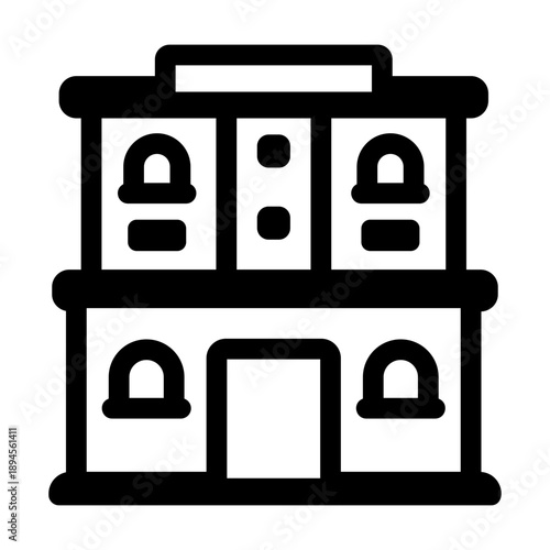 Glyph style icon representing a hotel building