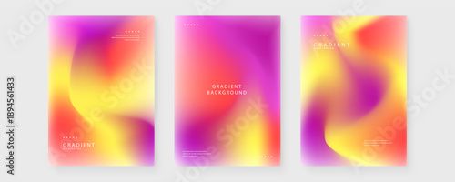 Wallpaper Mural Collection of three energetic pink and yellow liquid mesh gradient posters with clean minimalist text Torontodigital.ca