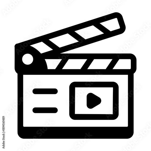 Glyph style icon representing a movie clapper