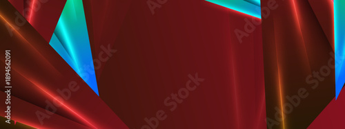 Contrast red and cyan abstract geometric shapes with light streaks