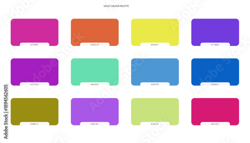 Vibrant Solid Color Palette Swatches for Graphic Design isolated on White Background