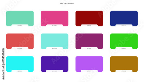 Solid Color Palette Swatches with Rounded Corners isolated on White Background
