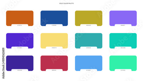 Flat Design Solid Color Palette Swatches with Rounded Corners isolated on White Background