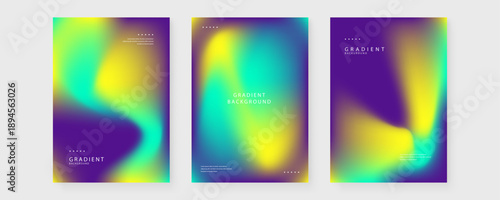 Three bright lime green and violet minimalist gradient posters with a grainy texture and sleek layout designed for modern website banners and social media