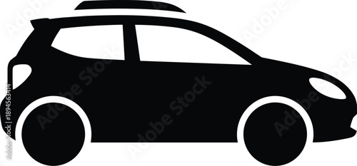 Minimalist black hatchback car silhouette icon isolated on white background for transportation, automotive, and design concepts modern vector illustration style