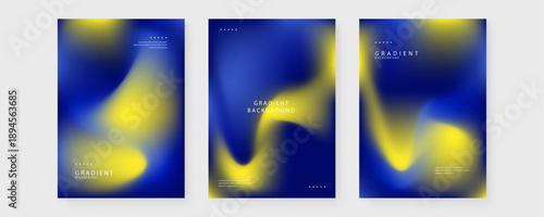 Creative set of abstract mesh gradient posters using a high contrast navy blue and bright yellow color scheme