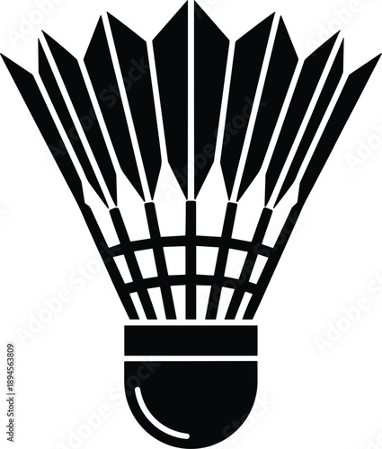 Black Silhouette of a Badminton Shuttlecock on White Background sport game
