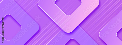 Modern purple and violet gradient background featuring overlapping rounded square shapes with soft shadows and diagonal line patterns