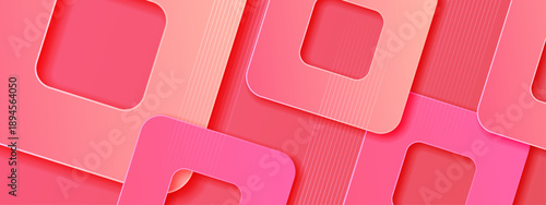 Vibrant pink and coral gradient background with layered rounded square frames and subtle diagonal stripe textures for modern design