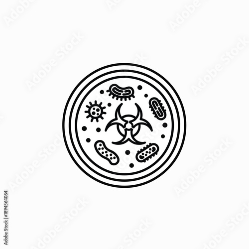 Petri Dish with Biohazard Symbol and Microorganisms
