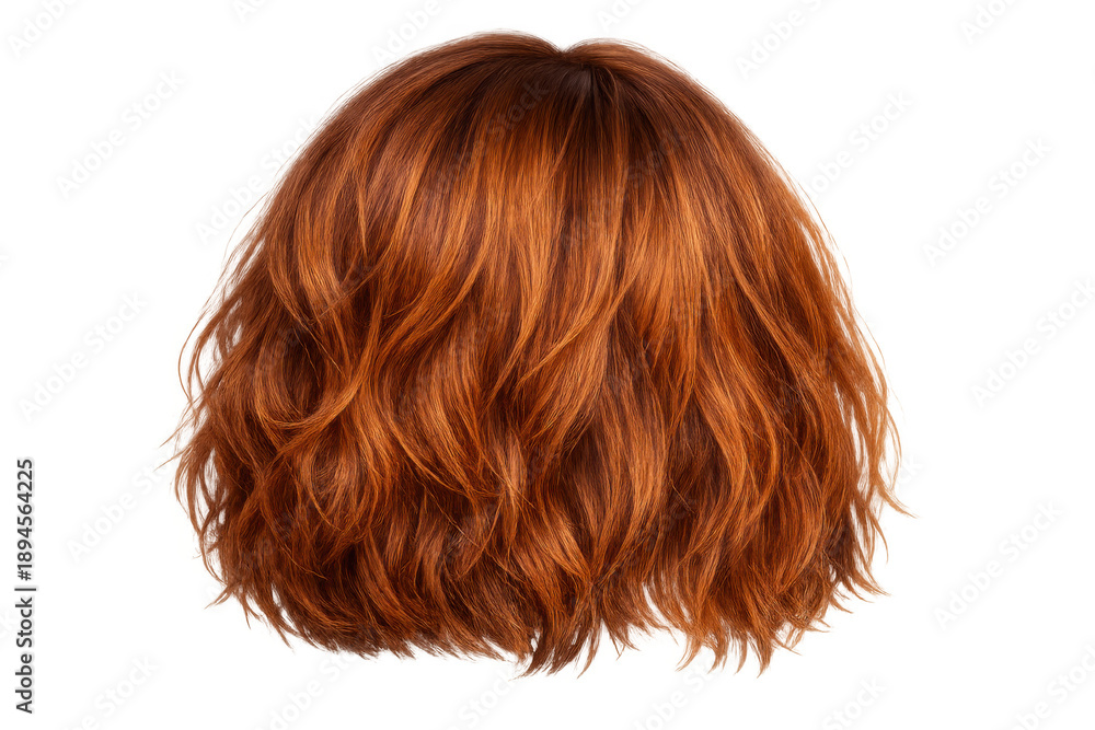 Naklejka premium Orange red hair wig with wavy bob style isolated on transparent background, beauty and fashion concept