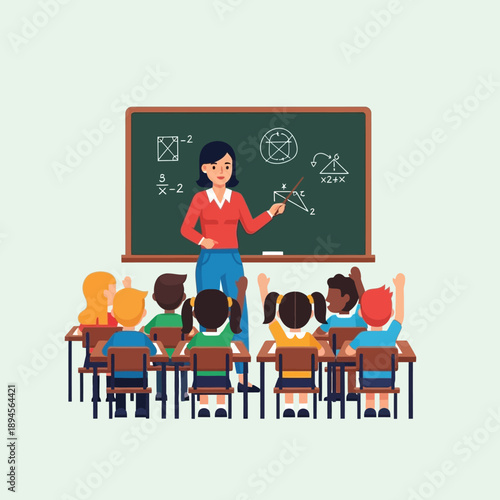 Female Teacher Educating Children in Classroom.