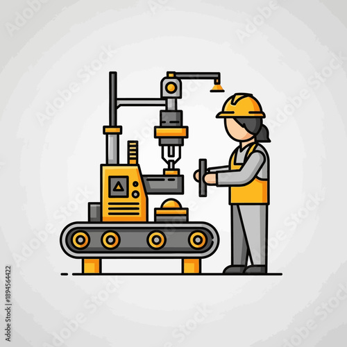 Female Engineer Operating Industrial Machinery Equipment.