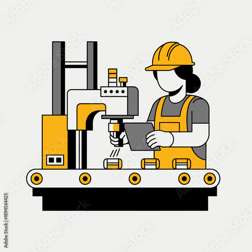 Female Engineer Operating Industrial Machinery Equipment.