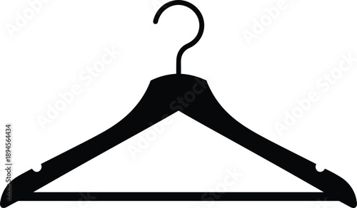 Black Silhouette of a Wooden Clothes Hanger on White Background Keywords: hanger, clothes hanger, garment hanger, clothing