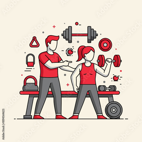 Man and Woman Exercising with Dumbbells.