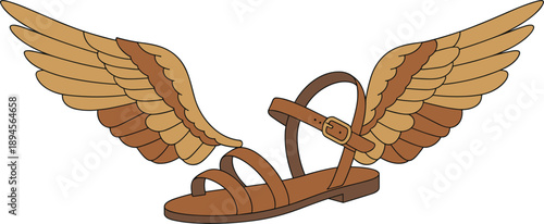 Brown Sandal With Large Feathered Wings On White Background shoe footwear