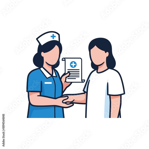 Nurse handing medical report to patient.