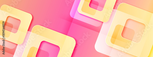 Elegant pink and yellow background with floating hollow square geometric frames and soft gradients