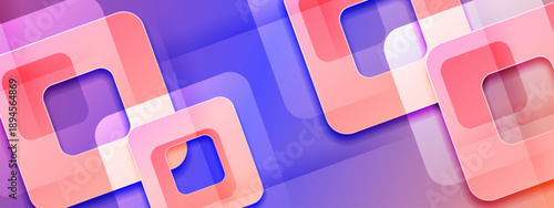 Stylish purple and peach background featuring hollow square frames and vibrant layered geometric shapes