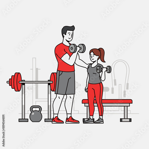 Personal Trainer Assisting Woman Lifting Weights.