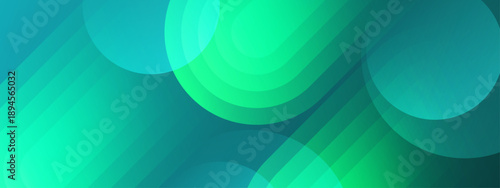 Fresh green and cyan abstract background featuring round geometric overlays and deep emerald gradient depths