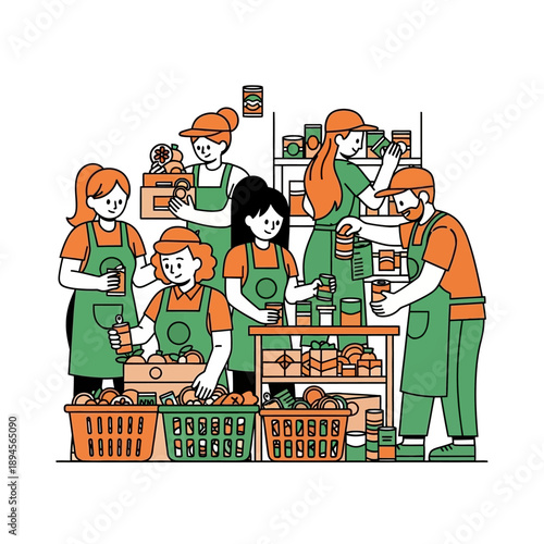 Volunteers Organizing Food Donations at Charity.