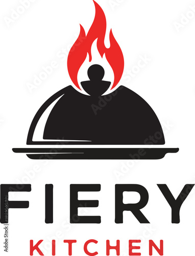 Stylized illustration of a food cloche with flames, representing intense cooking and flavorful cuisine.