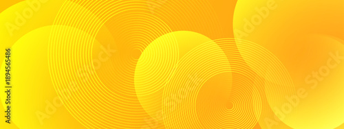 Warm orange and yellow background with fine circular lines and glowing spheres creating a bright sunny and energetic atmosphere