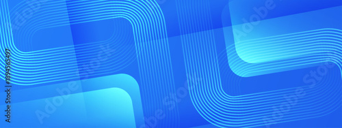 Professional blue background with parallel curved lines and transparent geometric layers for information technology and software concepts
