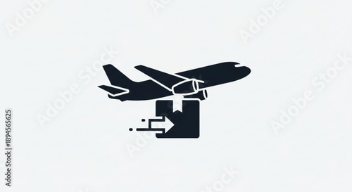 Airplane lifting a package with an arrow indicating direction, symbolizing swift delivery and logistics in action