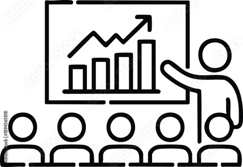 Business Presentation with Growth Chart Icon, vector, illustration, silhouette.
