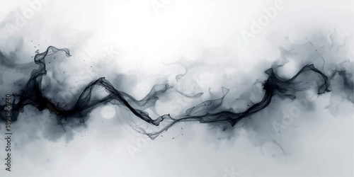 Abstract mist and dark smoke swirls through a grunge forest texture against a blue storm sky and white clouds
