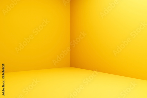 Yellow minimalist interior with smooth curved corner and gradient lighting. Monochrome 3D rendering for product display, branding, or modern design. Abstract empty room with clean geometry.