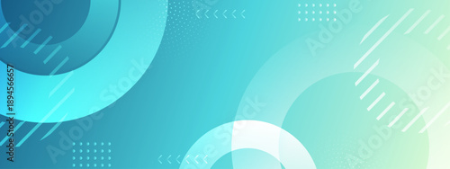 Modern cyan blue background featuring memphis style elements with halftone dots and circular geometric lines